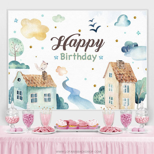 Lofaris Watercolor Green Happy Birthday Backdrop For Kid