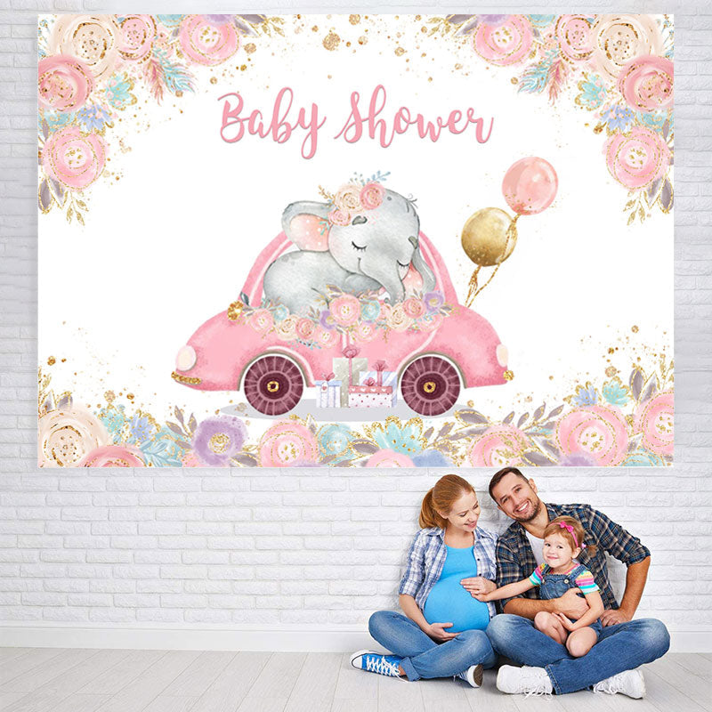 Lofaris Watercolor Pink Elephant Baby Shower Party Backdrop