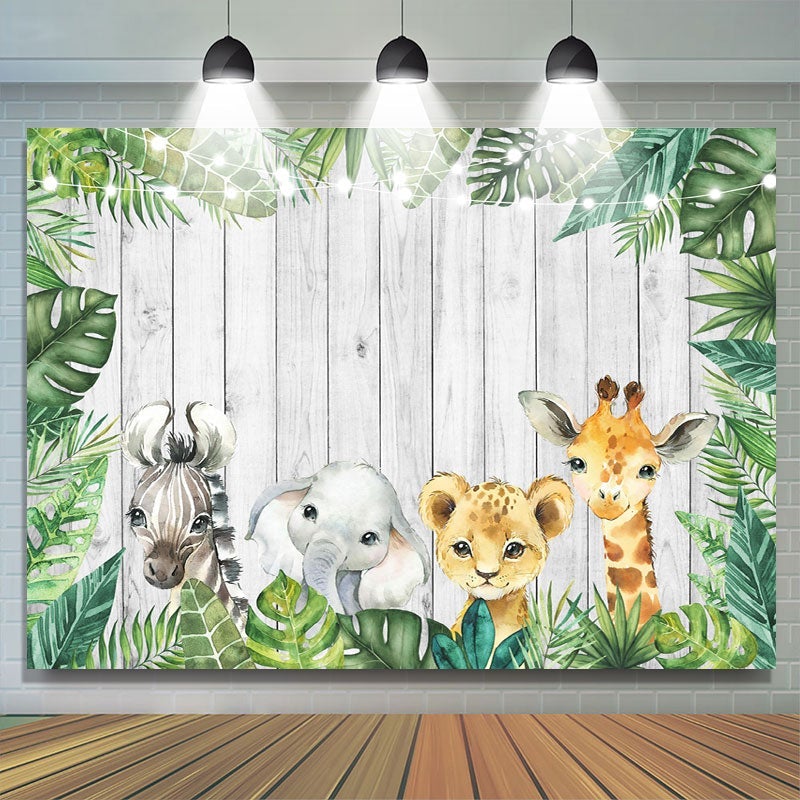 Lofaris Watercolor Safari Animals Backdrops for Baby Shower