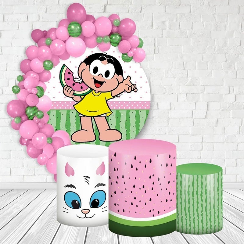 Lofaris Watermelon And Happy Kids Round Birthday Backdrop Kit