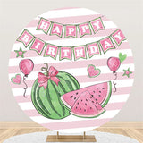 Load image into Gallery viewer, Lofaris Watermelon Balloon Stripe Happy Birthday Round Backdrop