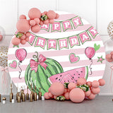 Load image into Gallery viewer, Lofaris Watermelon Balloon Stripe Happy Birthday Round Backdrop