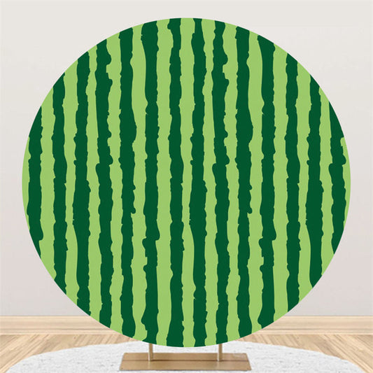 Lofaris Watermelon Green Stripe Happy Birthday Round Backdrop