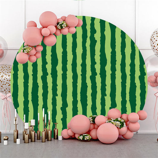 Lofaris Watermelon Green Stripe Happy Birthday Round Backdrop