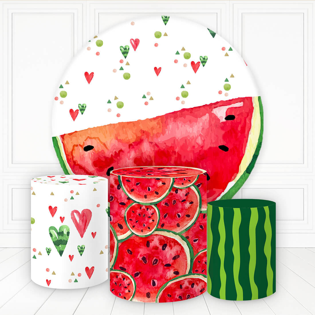Lofaris Watermelon Heart Summer Theme Round Birthday Backdrop Kit