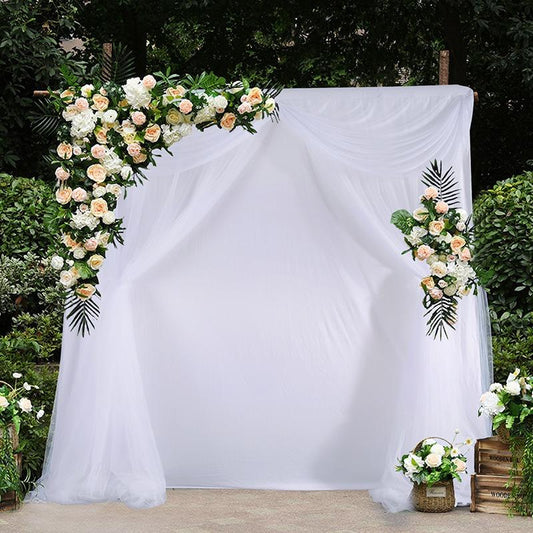 Lofaris Wavy White Tulle Backdrop Curtain Wedding Arch Drapes 5Ft X 7Ft