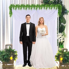 Lofaris Wavy White Tulle Backdrop Curtain Wedding Arch Drapes 5Ft X 7Ft