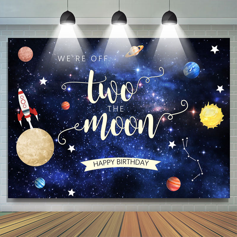 Lofaris We Are Off Two The Moon Happy Birthday Backdrop For Kid