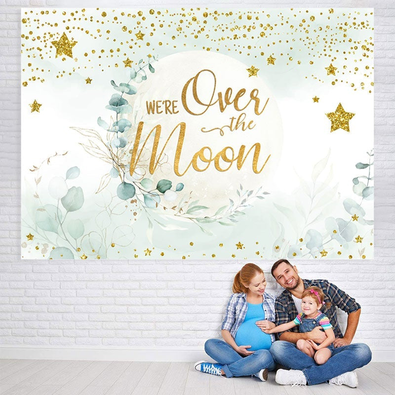 Lofaris We Are Over The Moon Golden Stars Baby Shower Backdrop