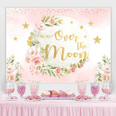 Lofaris We Are Over The Moon Pinl Glitter Baby Shower Backdrop