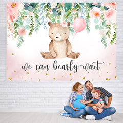 Lofaris We Can Bearly Wait Pink Floral Baby Shower Backdrop