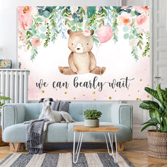 Lofaris We Can Bearly Wait Pink Floral Baby Shower Backdrop
