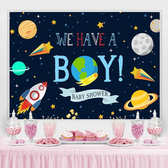 Lofaris We Have A Boy Space Theme Baby Shower Backdrop For