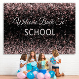 Load image into Gallery viewer, Lofaris Welcome Back To School Rose Gold Glitter Black Backdrop