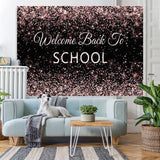 Load image into Gallery viewer, Lofaris Welcome Back To School Rose Gold Glitter Black Backdrop