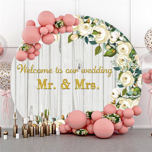 Lofaris Welcome To Our Wedding Flower Round Backdrop