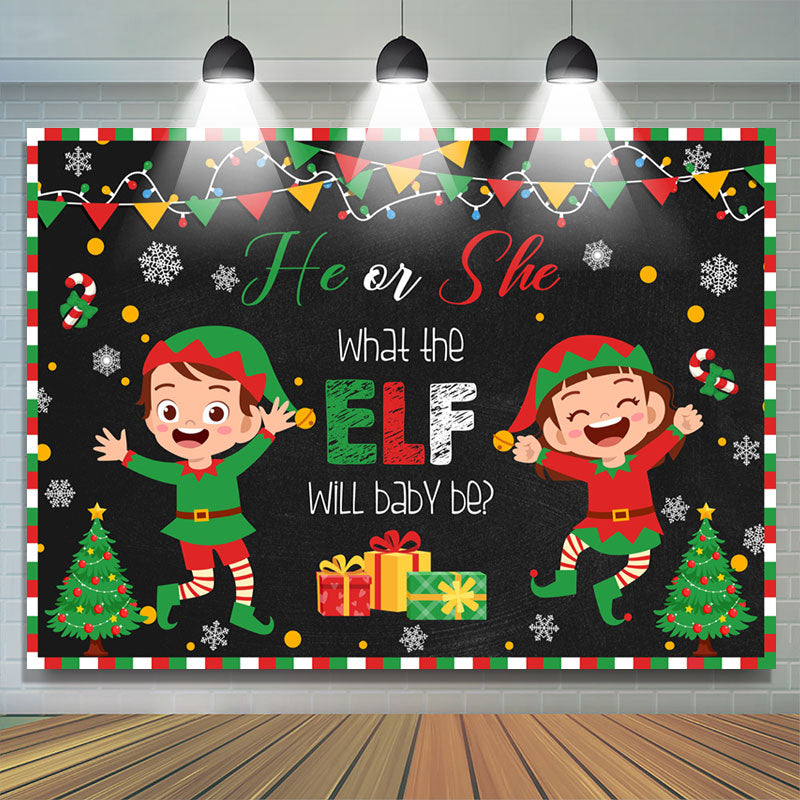 Lofaris What Elf Will The Baby Be Christmas Shower Backdrop