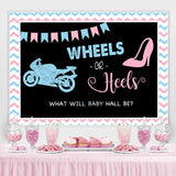 Load image into Gallery viewer, Lofaris Wheels And Heels Black Baby Shower Backdrop Decoration