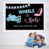 Load image into Gallery viewer, Lofaris Wheels And Heels Black Baby Shower Backdrop Decoration