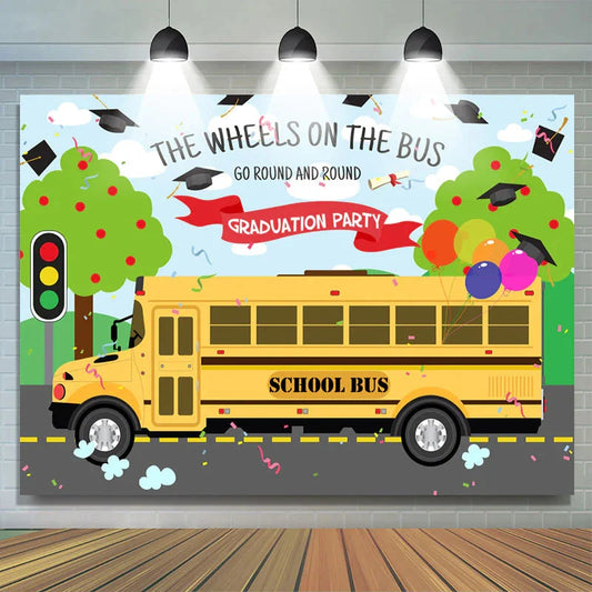 Lofaris Wheels On The Bus Theme Graduation Party Backdrop