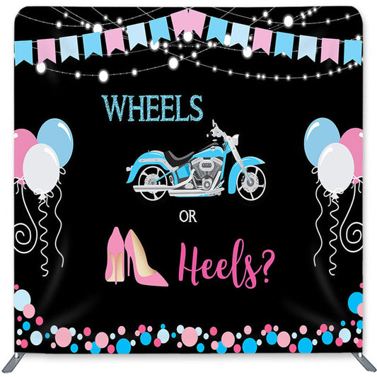 Lofaris Wheels Or Heels Double-Sided Backdrop for Baby Shower