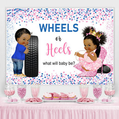 Lofaris Wheels Or Heels Pink and Blue Star Baby Shower Backdorp
