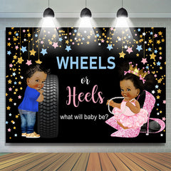 Lofaris Wheels Or Heels With Stars Baby shower Backdrop