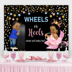 Lofaris Wheels Or Heels With Stars Baby shower Backdrop