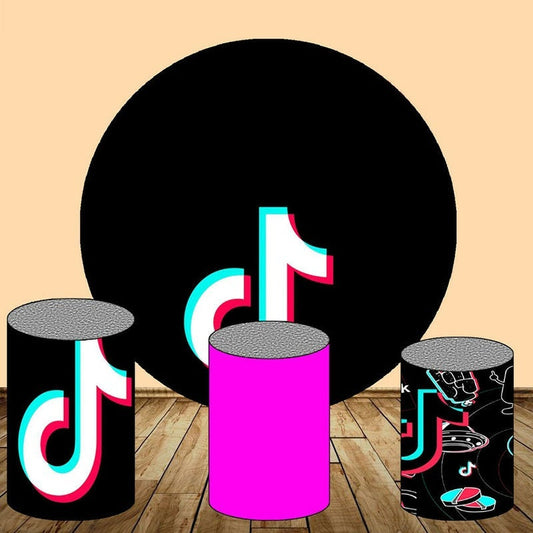 Lofaris White And Black Pattern Round Birthday Backdrop Kit