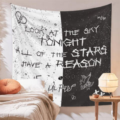 Lofaris White And Black Sky Stars Text Voguish Wall Tapestry
