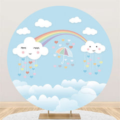 Lofaris White And Blue Clouds Rainbow Birthday Round Backdrop