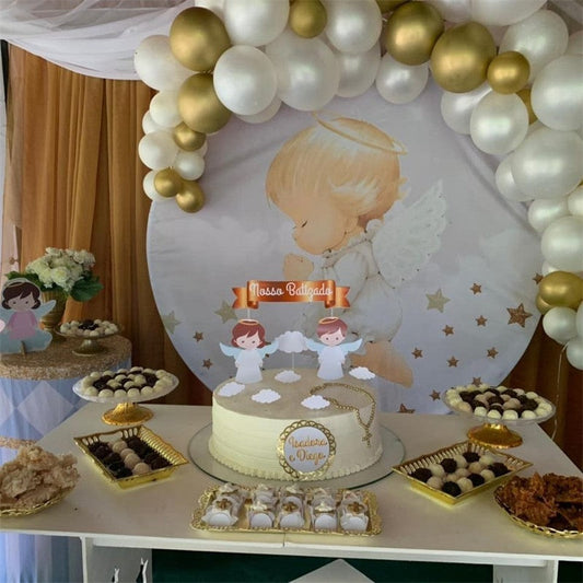 Lofaris White And Glitter Angle Circle Baby Shower Backdrop