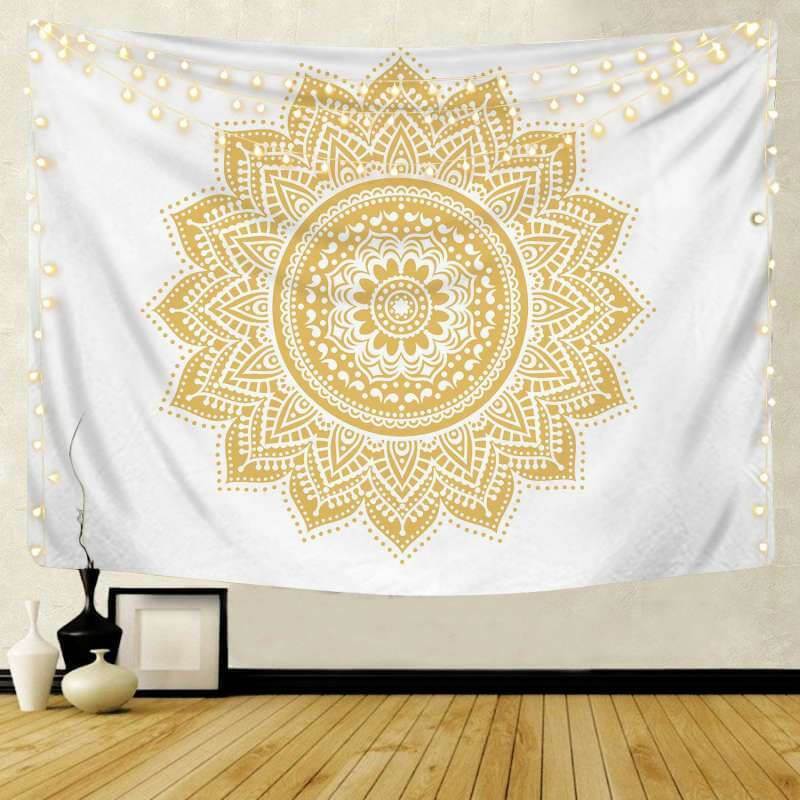 Lofaris White And Gold Boho Hippie Mandala Bohemian Wall Tapestry