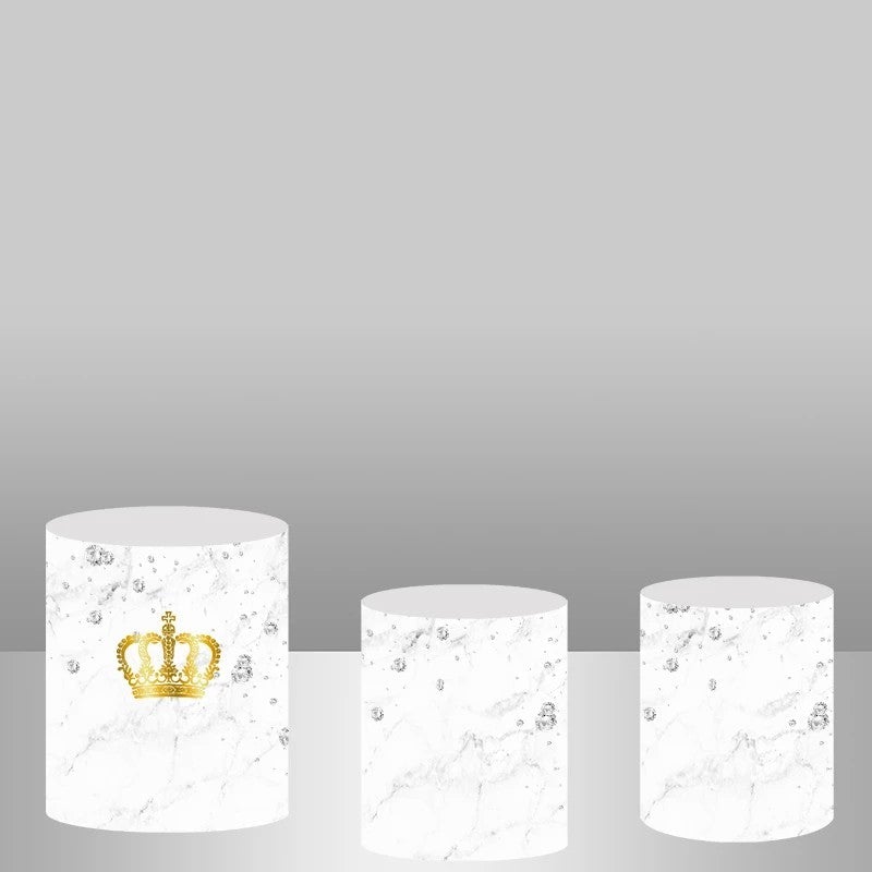 Lofaris White And Golden Crown Backdrop Cake Table Cover Kit