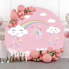 Lofaris White And Pink Clouds Happy Birthday Circle Backdrop