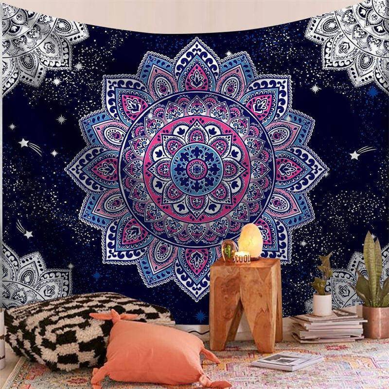 Lofaris White And Pink Trippy Mandala Pattern Wall Tapestry