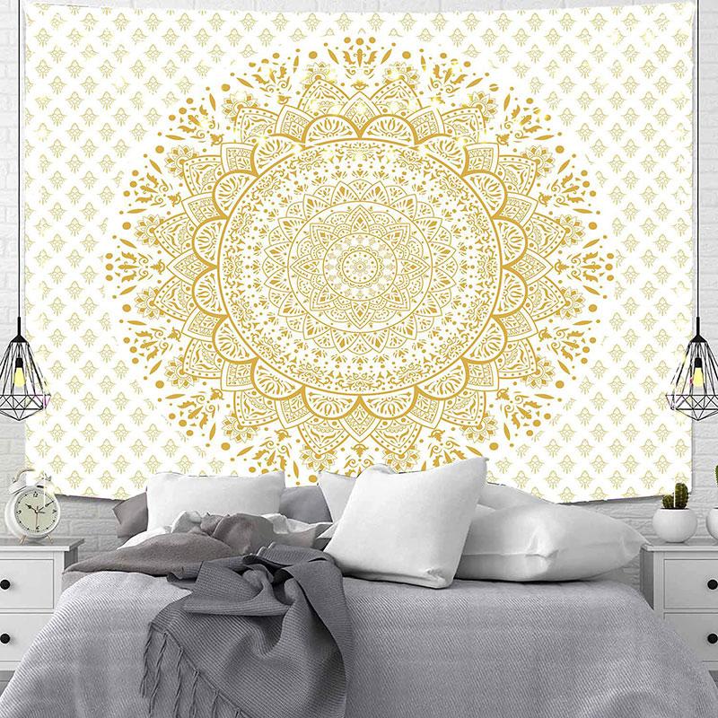 Lofaris White And Yellow Mandala Abstract Family Wall Tapestry