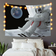 Lofaris White Astronaut Star Galaxy Novelty Funny Wall Tapestry