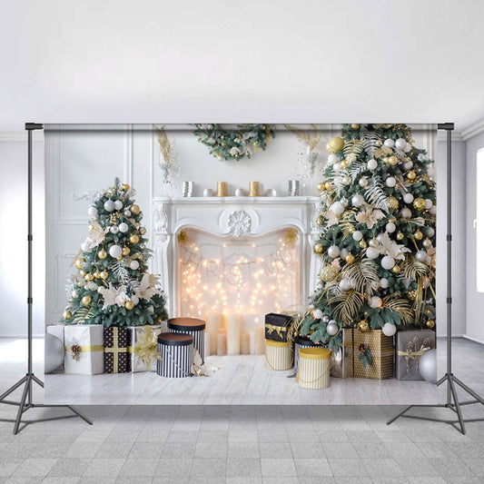 Lofaris White Ball Green Leaves Christmas Backdrop For Party