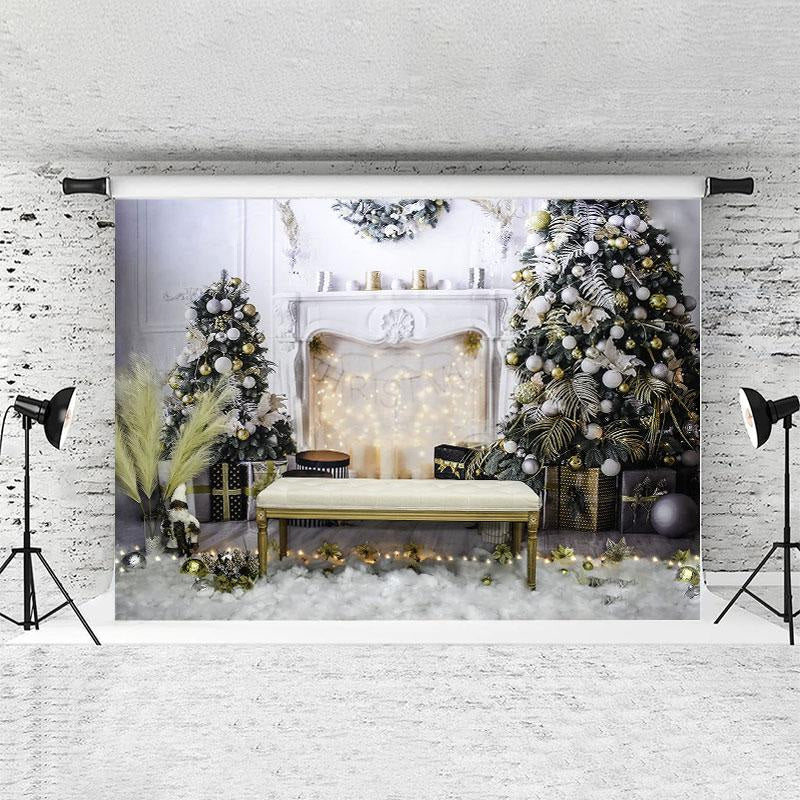 Lofaris White Ball Green Leaves Christmas Backdrop For Party