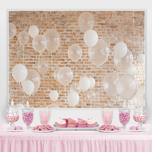 Lofaris White Balloons Brick Party Decor Backdrop for Birthday