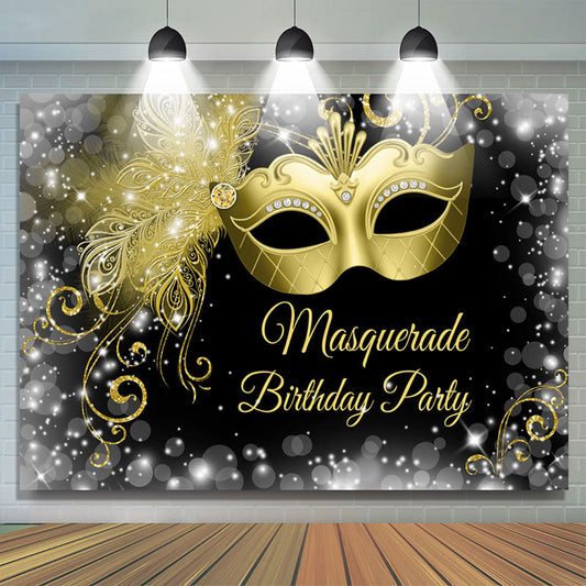 Lofaris White Black Golden Masquerade Happy Birthday Backdrop