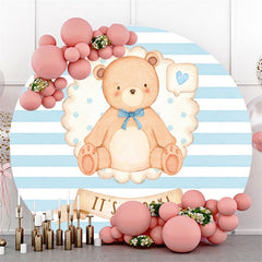 Lofaris White-Blue Stripe Bear Theme Round Baby Shower Backdrop