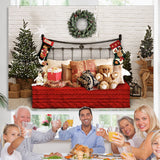 Load image into Gallery viewer, Lofaris White Bricks And Bed With Pillows Teddy Bear Backdrop