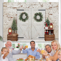 Lofaris White Bricks And Door With Christmas Tree Backdrop