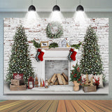 Load image into Gallery viewer, Lofaris White Bricks And Fireplace Christmas Tree Backdrop