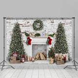Load image into Gallery viewer, Lofaris White Bricks And Fireplace Christmas Tree Backdrop