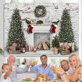 Load image into Gallery viewer, Lofaris White Bricks And Fireplace Christmas Tree Backdrop