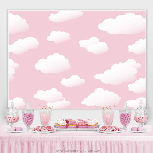 Lofaris White Cloud Pink Sky Simple Baby Shower Party Backdrop