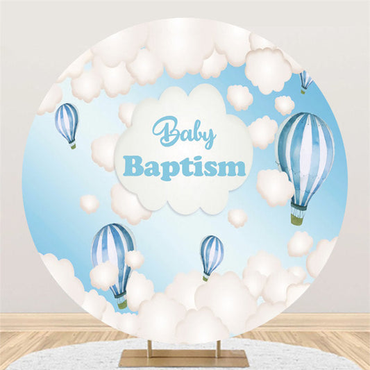 Lofaris White Clouds Blue Sky Airballoon Baptism Circle Backdrop
